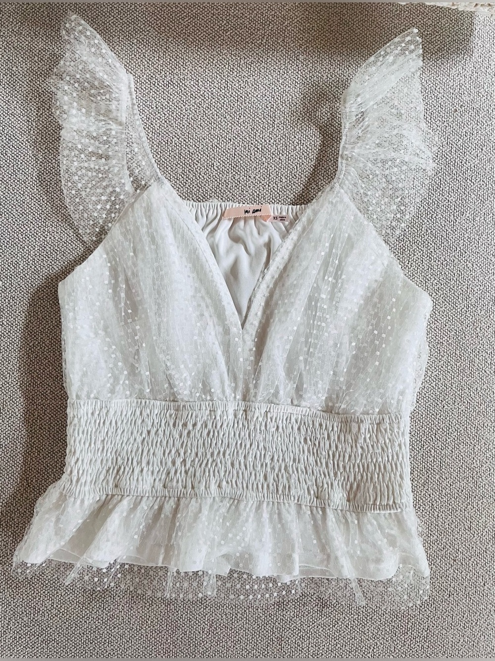 Francesca’s (mi ami) White Swiss Dot Smocked Waist Cami /SIZE XS/EUC/